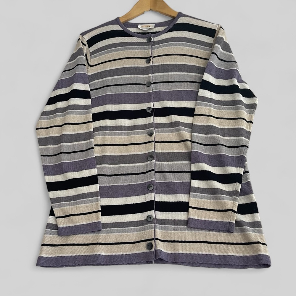 Talbots Striped Multicolored Button Sweater Women… - image 1